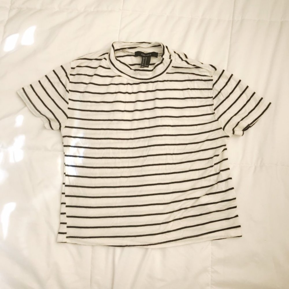 FOREVER 21 Black and White Striped T-Shirt